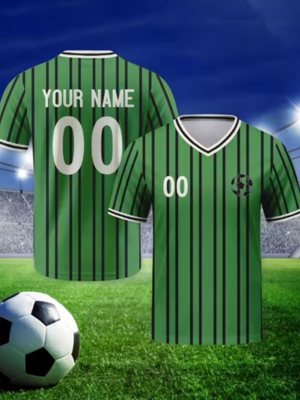 Green and Black Striped Soccer Jersey - Short Sleeve Fan Gear